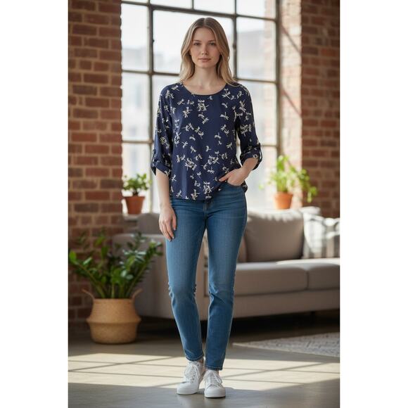 Everly Tops - 2/$30 EVERLY Top Size S Navy Blue Dragonfly Blouse 3/4 Sleeve Relaxed Fit